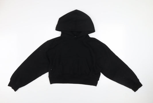 Zara Women Black Cropped Pullover Hoodie Size L Relaxed Fit