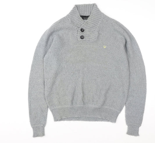 Junk de Luxe Men Grey XL Chunky Knit Mohair Henley Jumper