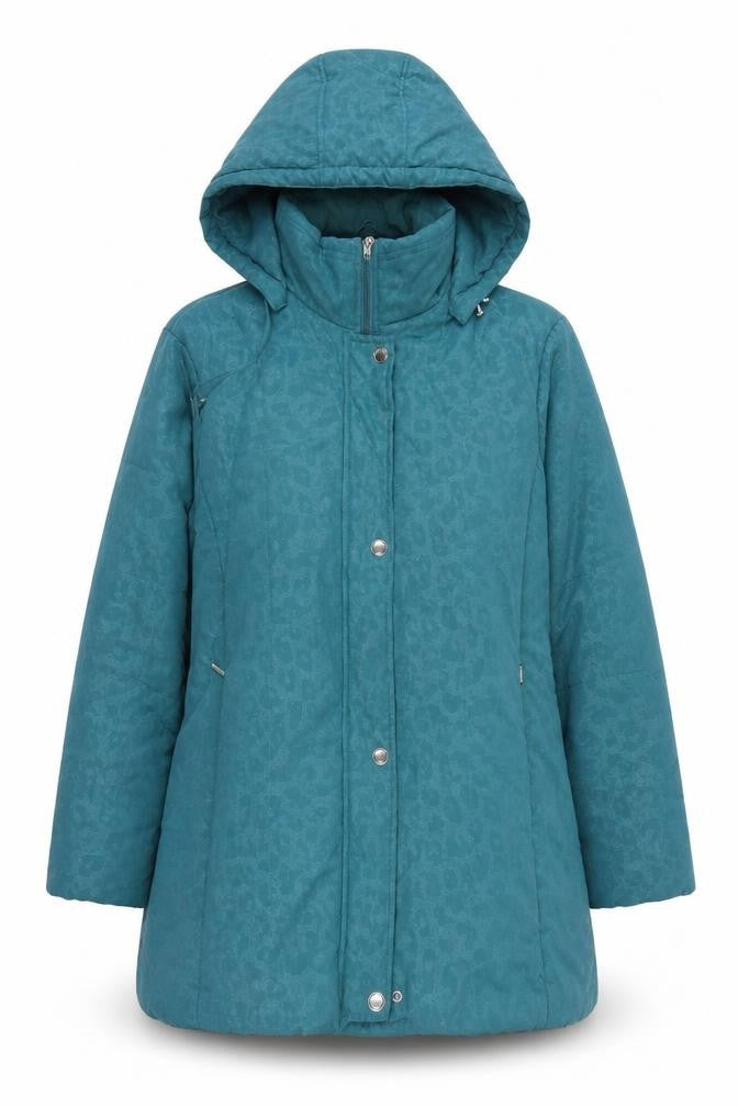 Finesse Women’s Blue Animal Print Hooded Parka Coat Size 20