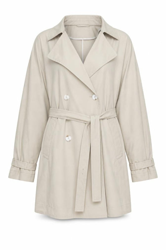 H&M Women Beige Trench Coat L Belted Cotton Lyocell