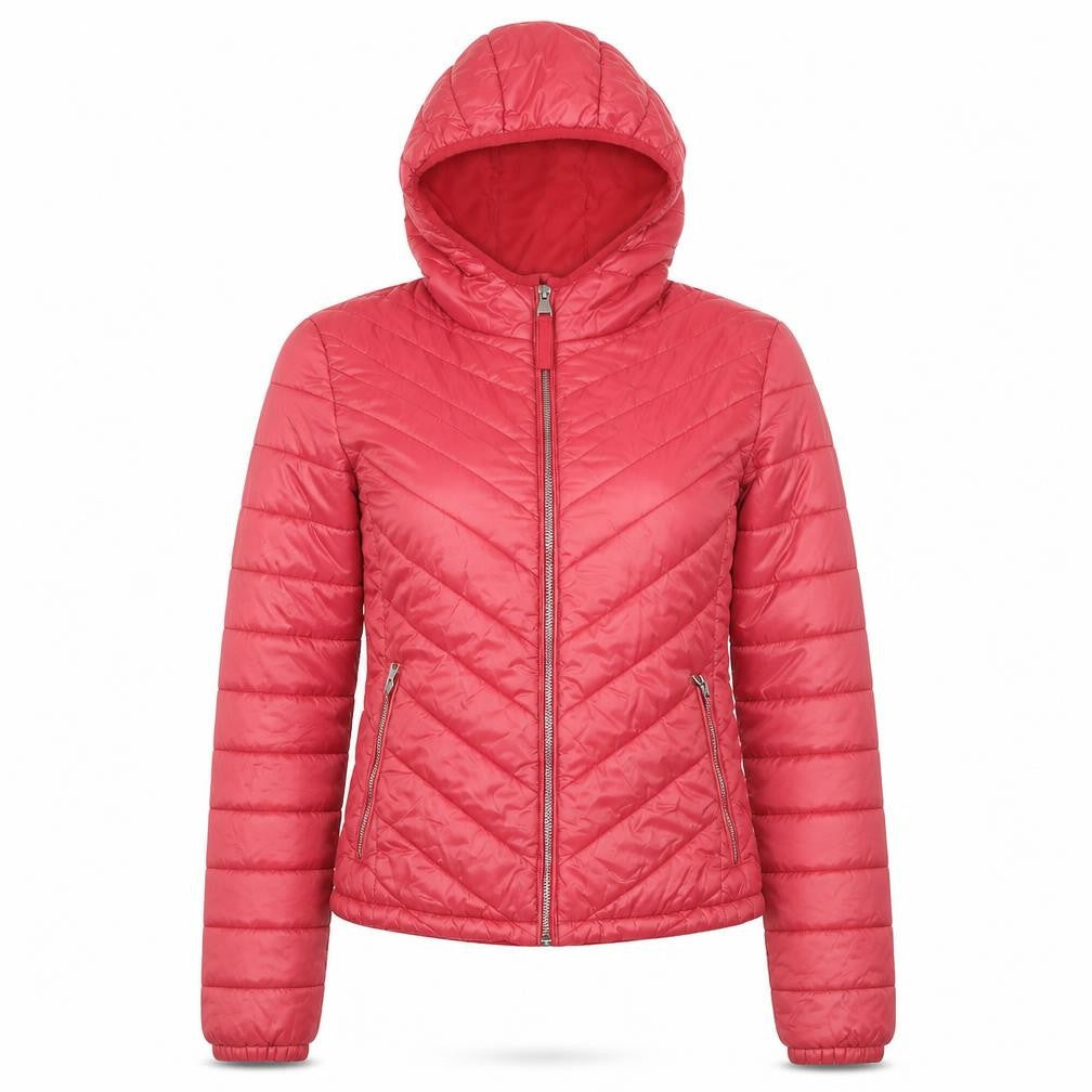 Bershka Women's Pink Hooded Puffer Jacket Size 8