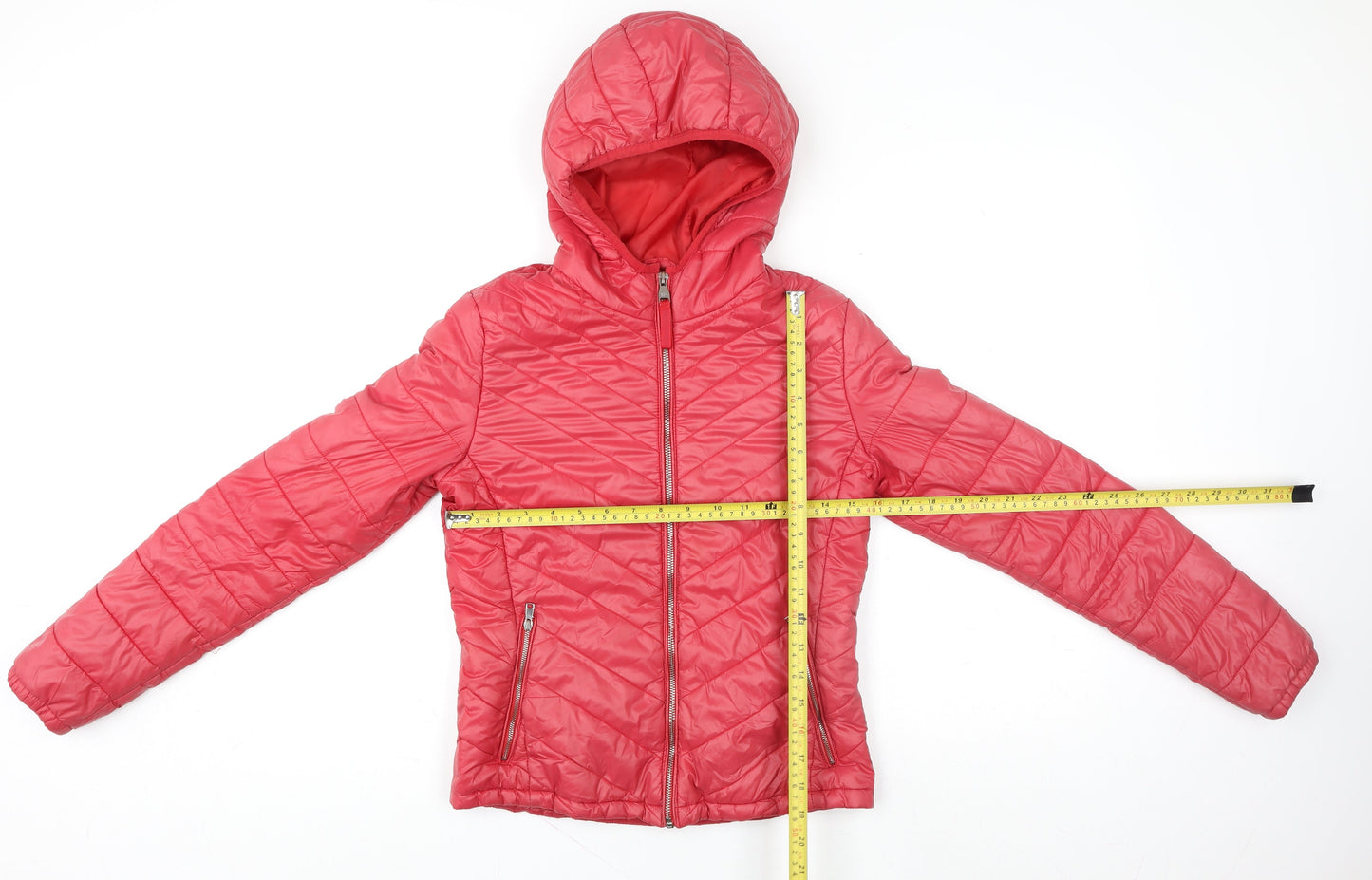 Bershka Women's Pink Hooded Puffer Jacket Size 8