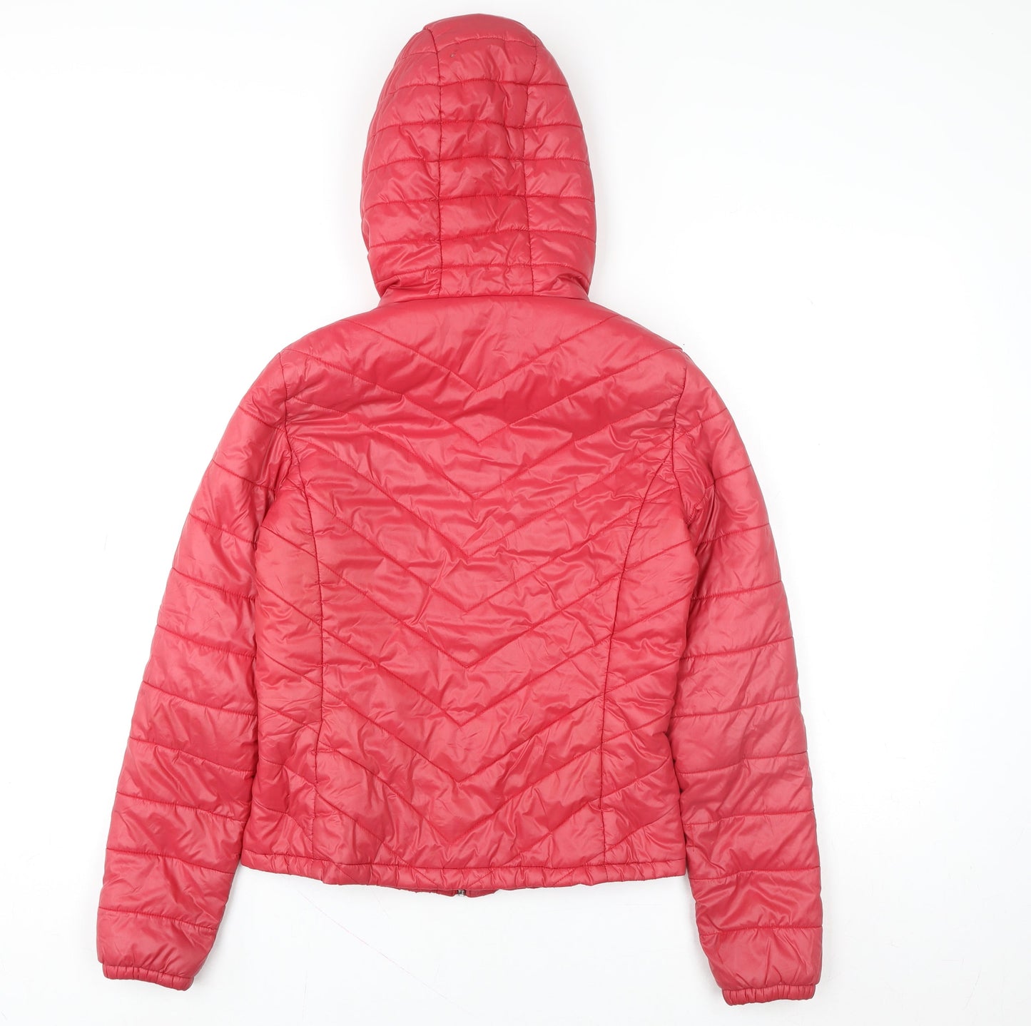 Bershka Women's Pink Hooded Puffer Jacket Size 8