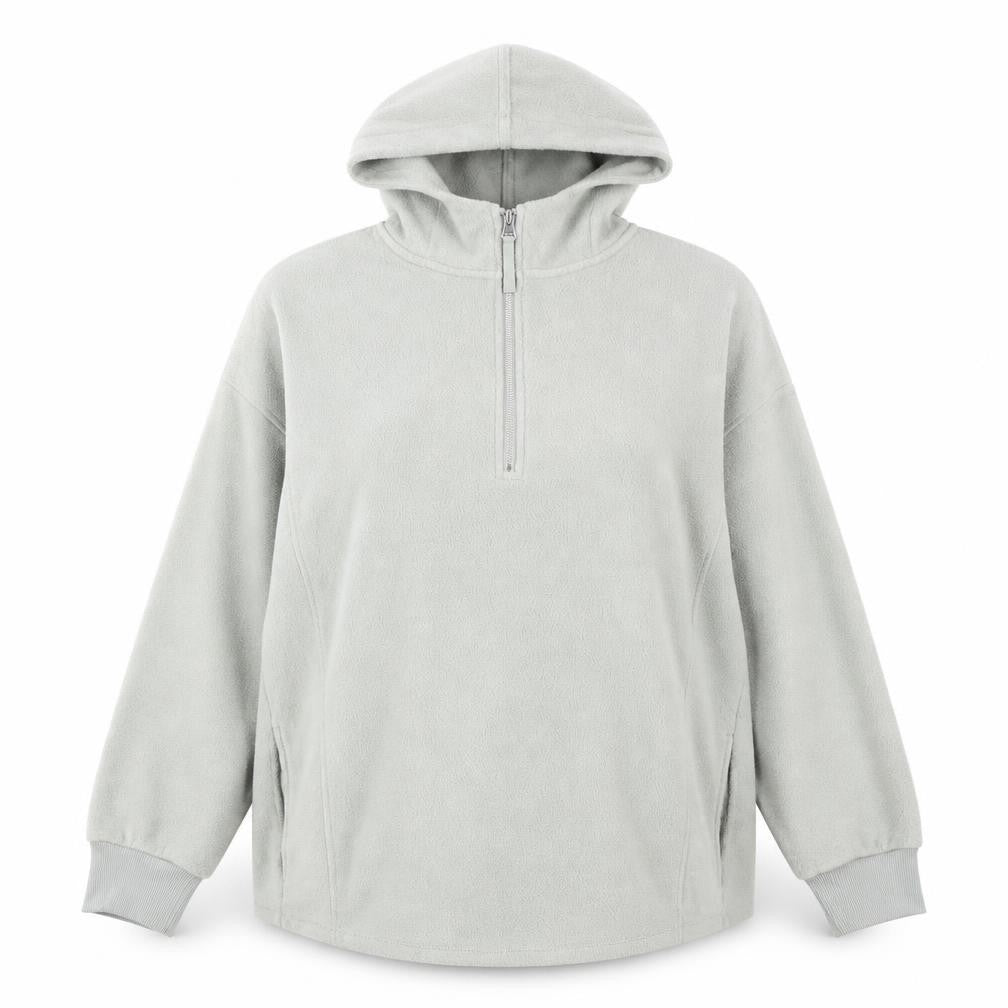 Nutmeg Women Light Grey Fleece 1/2 Zip Hooded Pullover Size 12