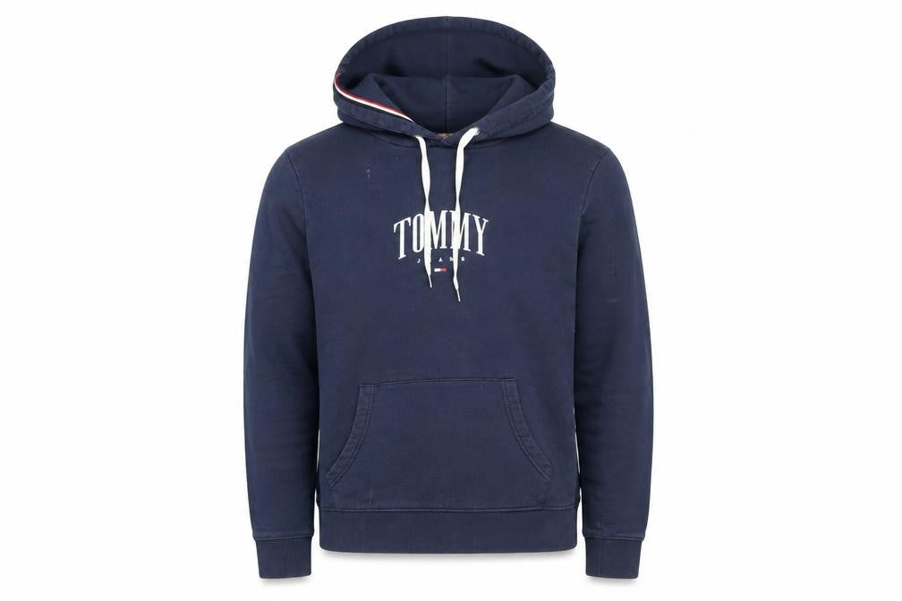 Tommy Jeans Men’s Blue Pullover Hoodie L Logo Cotton Fleece