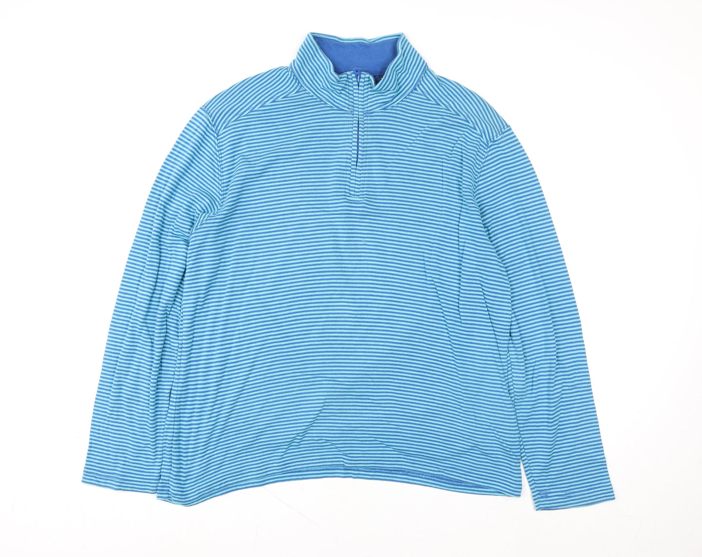 Lands' End Women Blue Striped 1/4 Zip Pullover Sweatshirt Size L
