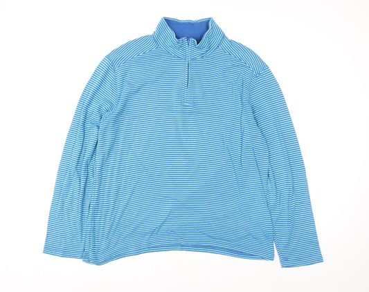 Lands' End Women Blue Striped 1/4 Zip Pullover Sweatshirt Size L