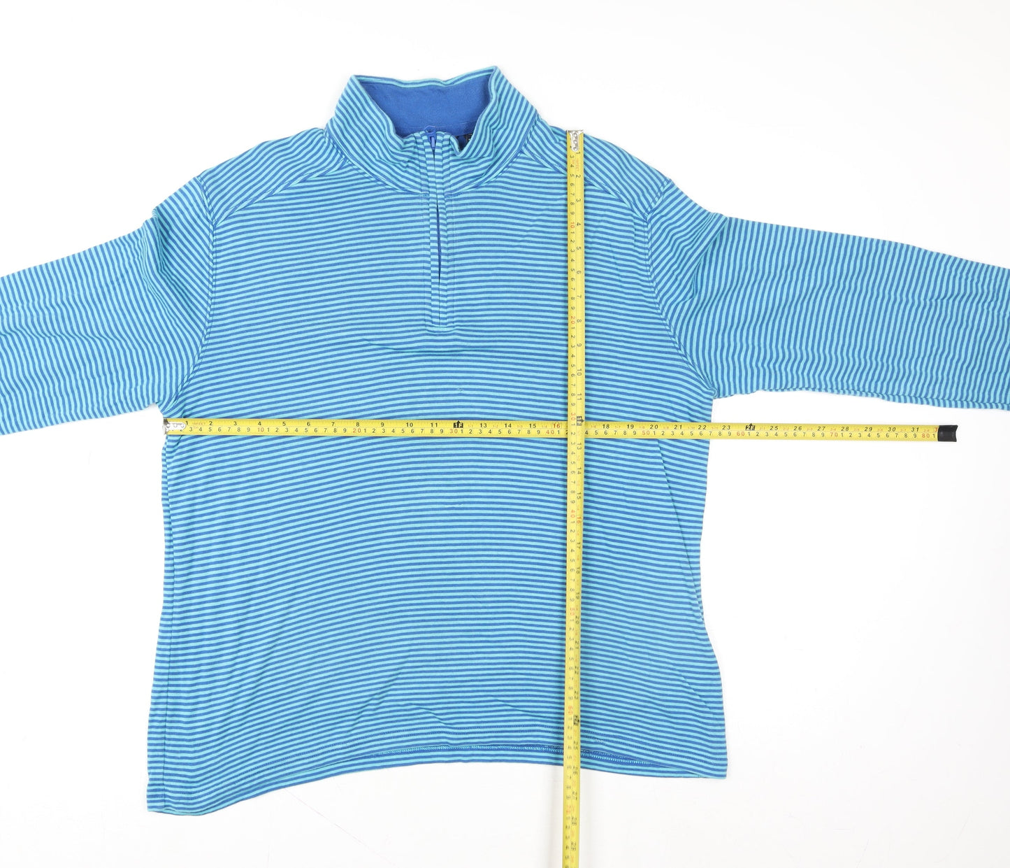 Lands' End Women Blue Striped 1/4 Zip Pullover Sweatshirt Size L