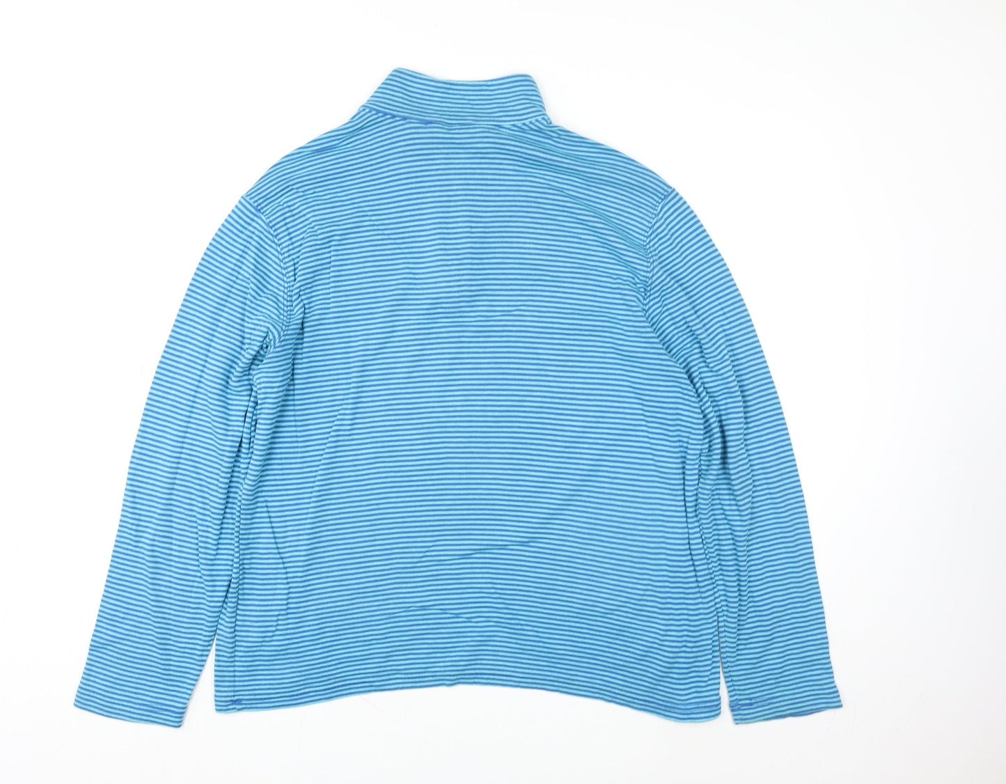 Lands' End Women Blue Striped 1/4 Zip Pullover Sweatshirt Size L