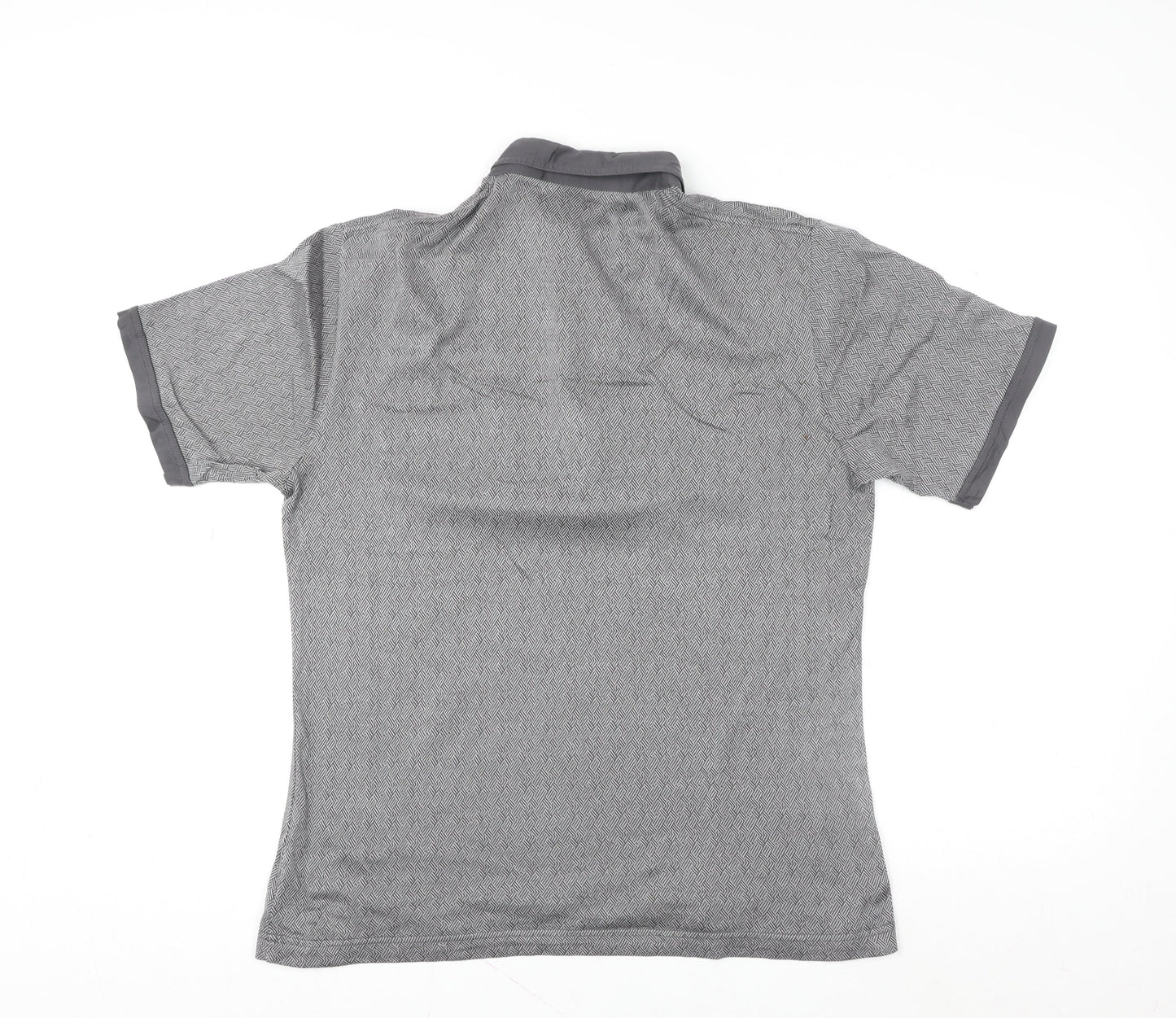 Farah Men’s Grey Geometric Cotton Polo Shirt Size L
