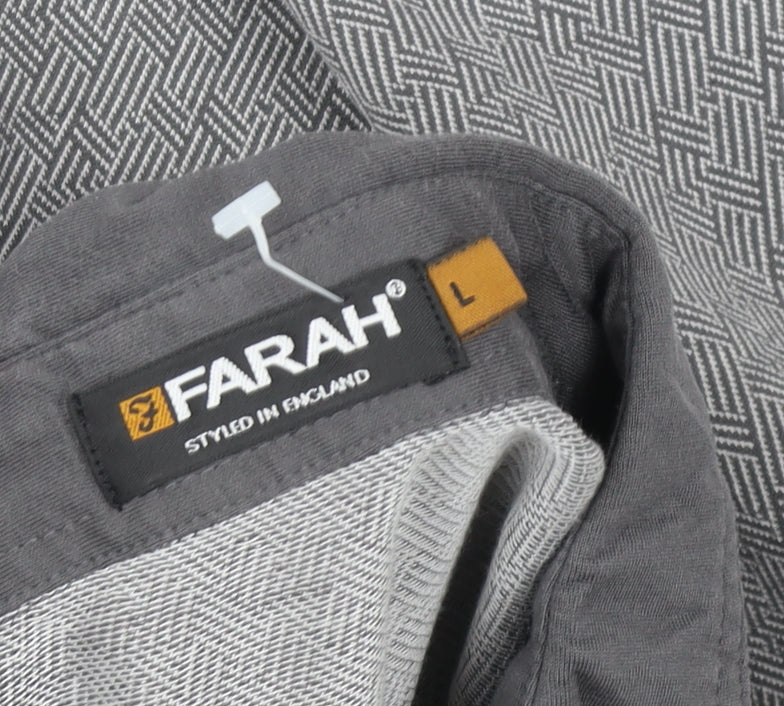 Farah Men’s Grey Geometric Cotton Polo Shirt Size L