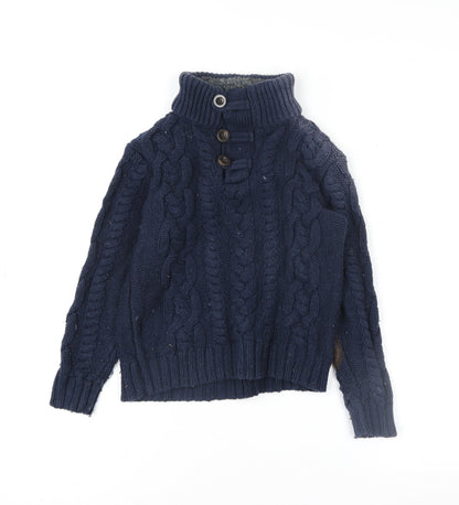 Baby Gap Girls Blue Henley Cable Knit Jumper 5 Years Wool Blend