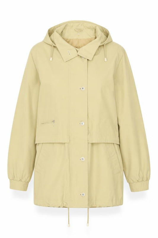 Dannimac Women's Beige Hooded Waterproof Mid-Length Rain Jacket M