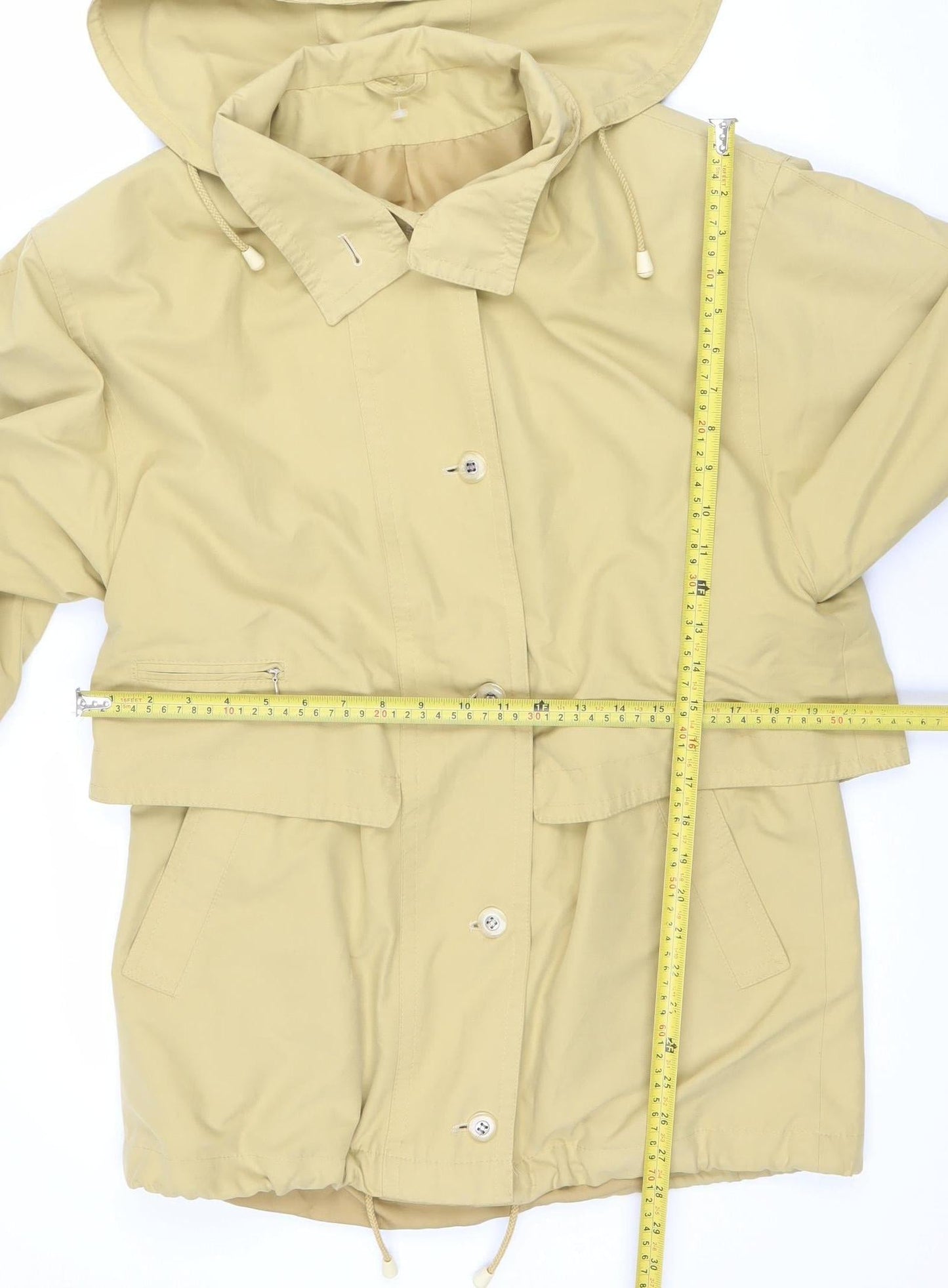 Dannimac Women's Beige Hooded Waterproof Mid-Length Rain Jacket M