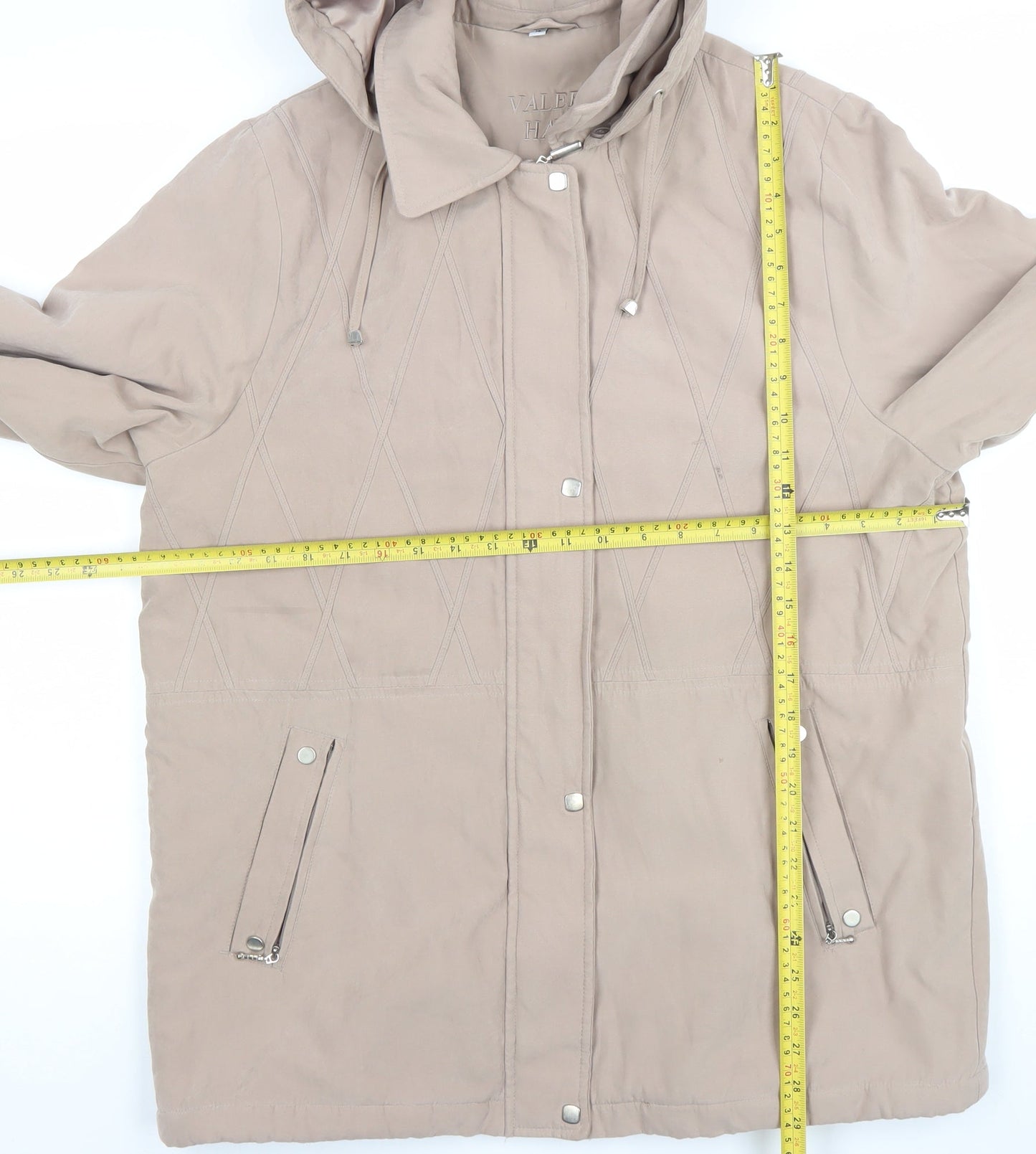 Valerie Hayes Women Beige Hooded Parka Jacket Size 14