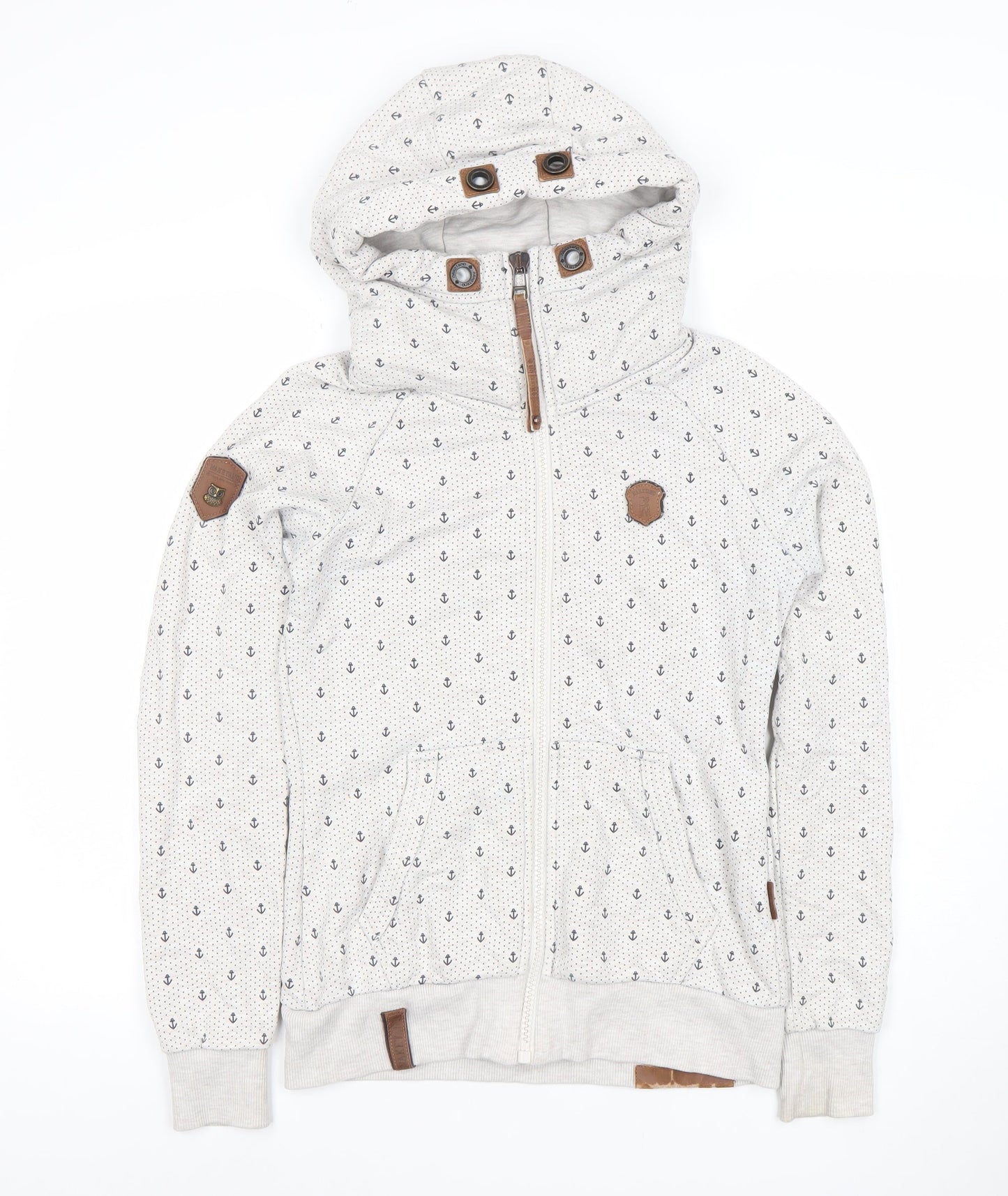 Naketano Men's Beige Anchor Print Full Zip Hoodie Size S