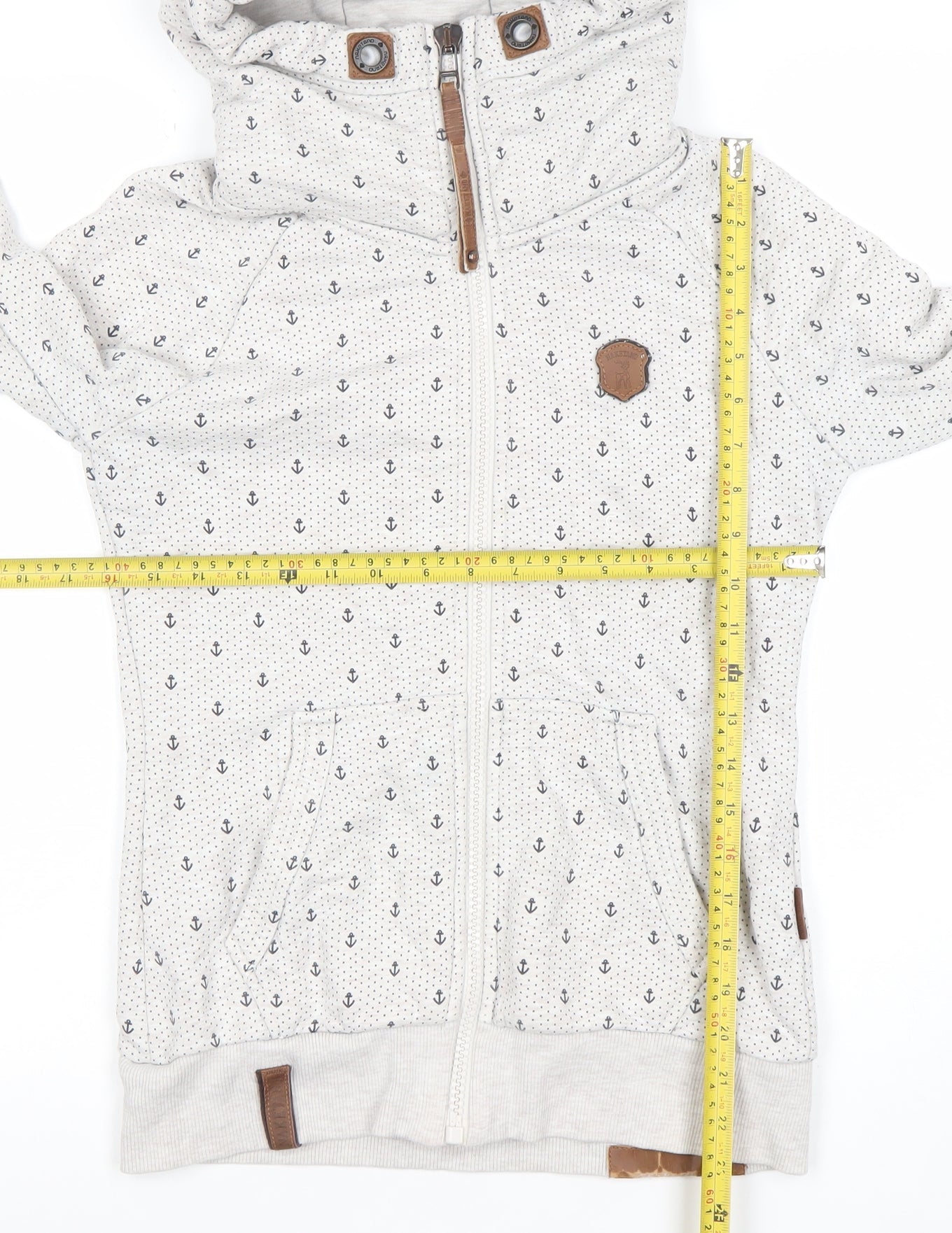 Naketano Men's Beige Anchor Print Full Zip Hoodie Size S