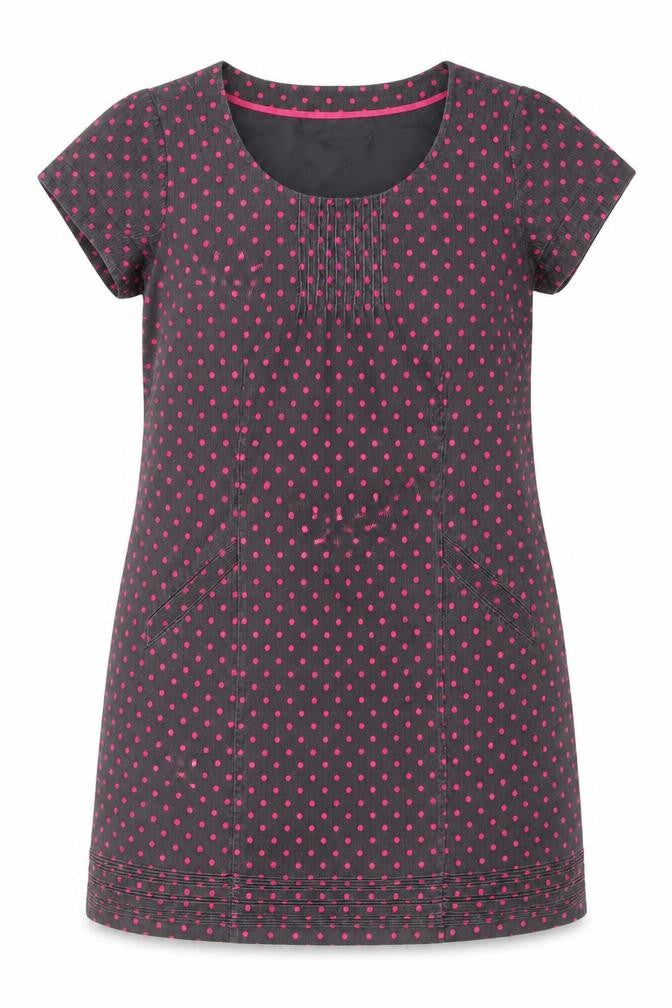 Boden Women Grey Pink Polka Dot Corduroy Shift Dress Size 12