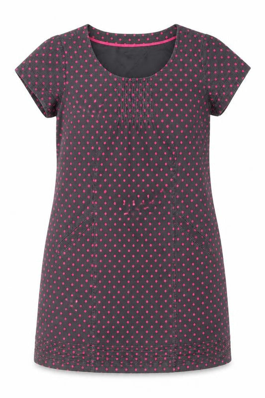 Boden Women Grey Pink Polka Dot Corduroy Shift Dress Size 12