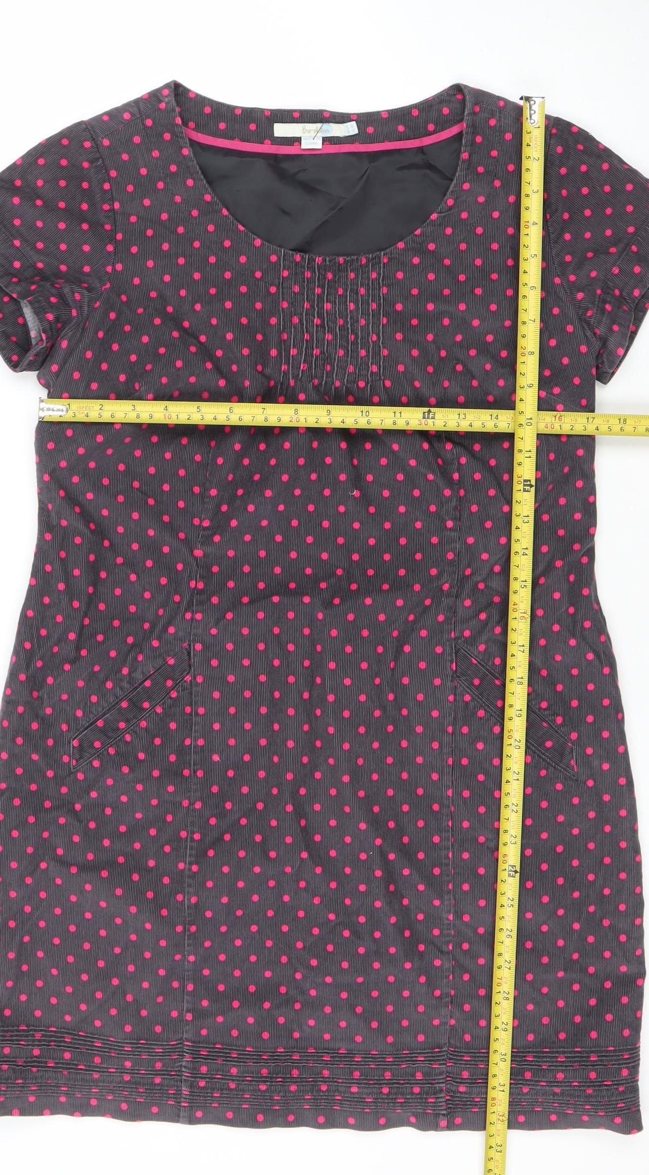 Boden Women Grey Pink Polka Dot Corduroy Shift Dress Size 12