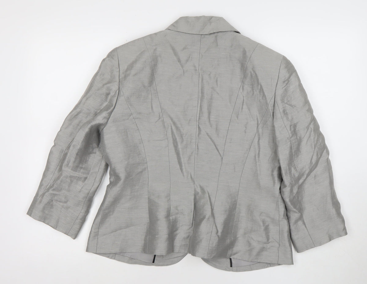 Precis Women Silver Grey Linen Blend Single-Breasted Blazer UK 12