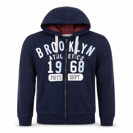 TVOE Men's Blue Full Zip Hoodie S 46 Brooklyn Athletics Graphic