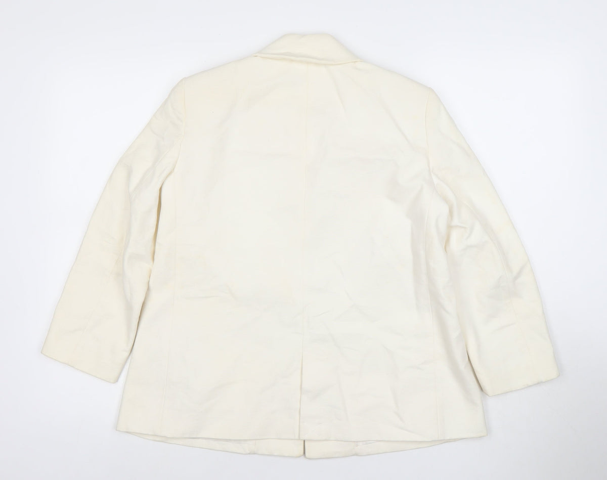 Zara Basic Women Ivory Cotton Blazer XS Regular Fit Single-Breasted