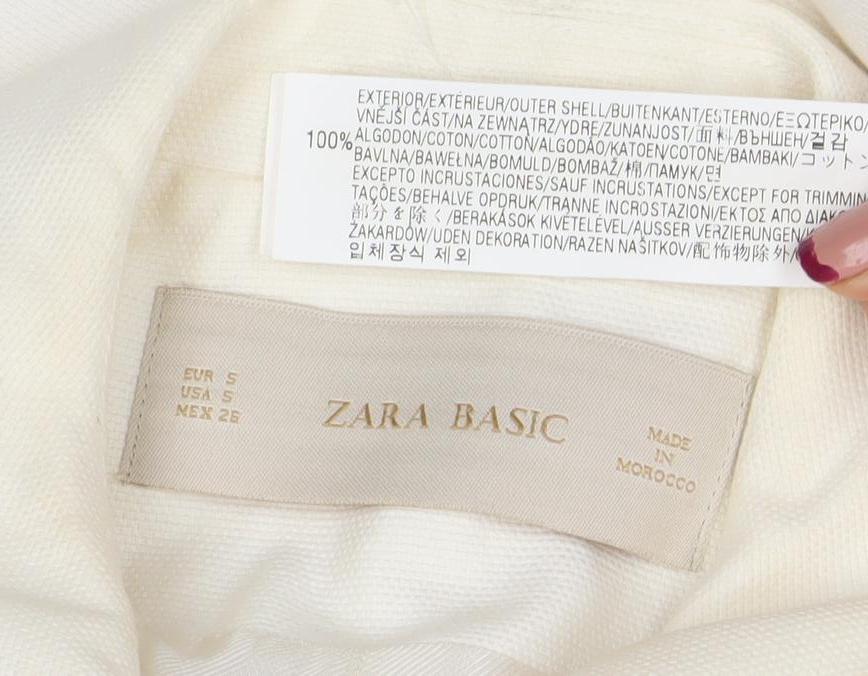 Zara Basic Women Ivory Cotton Blazer XS Regular Fit Single-Breasted