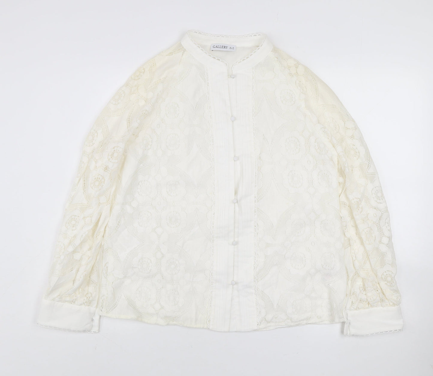 Gallery Women Ivory Lace Long Sleeve Button Blouse Size 14
