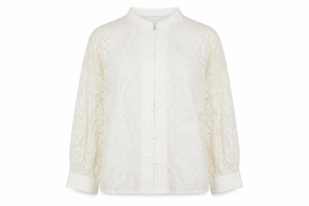 Gallery Women Ivory Lace Long Sleeve Button Blouse Size 14