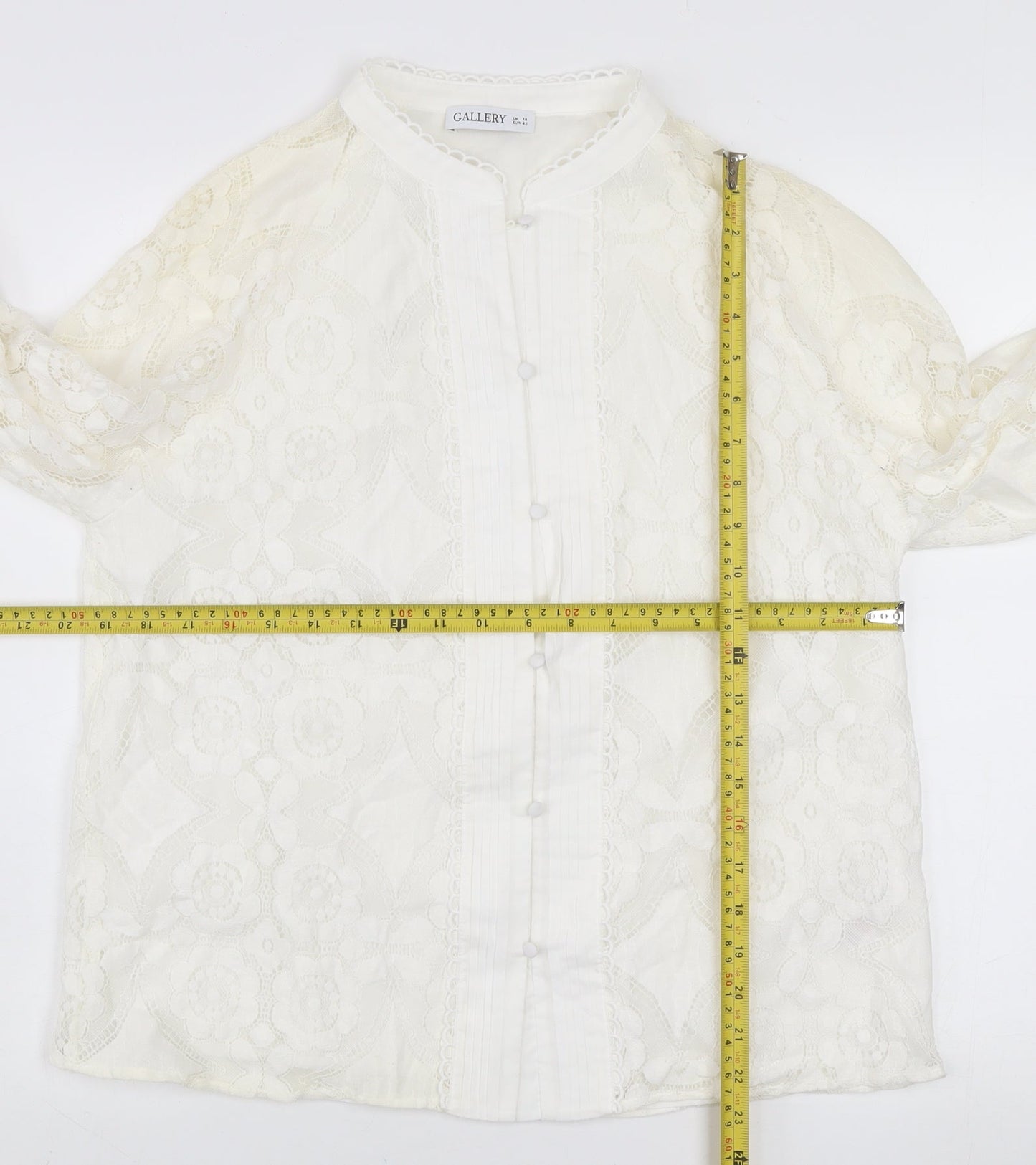 Gallery Women Ivory Lace Long Sleeve Button Blouse Size 14