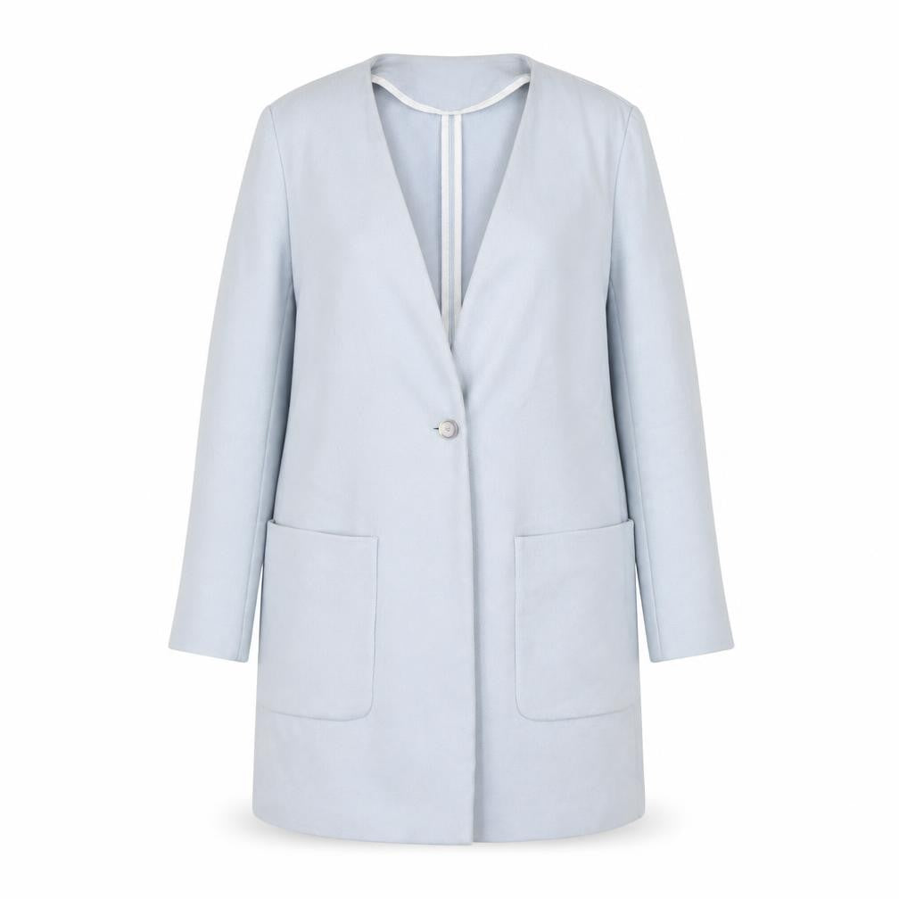 Zara Basic Women's Blue Cotton Long Blazer Size 12 Single-Breasted