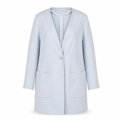 Zara Basic Women's Blue Cotton Long Blazer Size 12 Single-Breasted