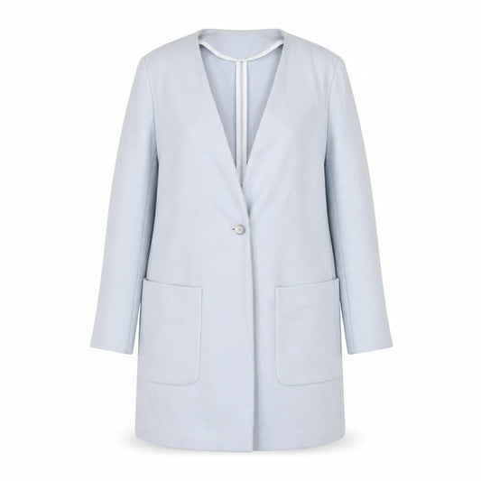 Zara Basic Women's Blue Cotton Long Blazer Size 12 Single-Breasted