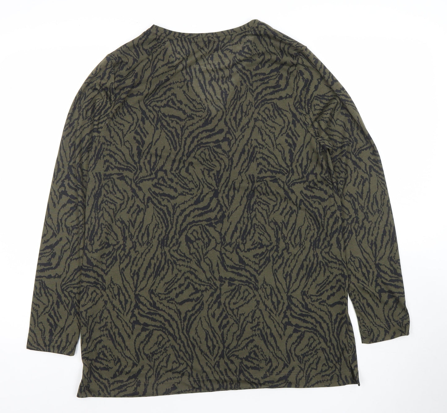 Marks and Spencer Women's Green Animal Print V-Neck Jersey Top Size 10