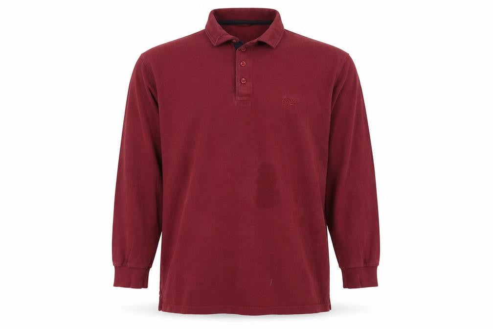 Cotton Traders Men's Crimson Long Sleeve Polo Shirt Size L 100% Cotton
