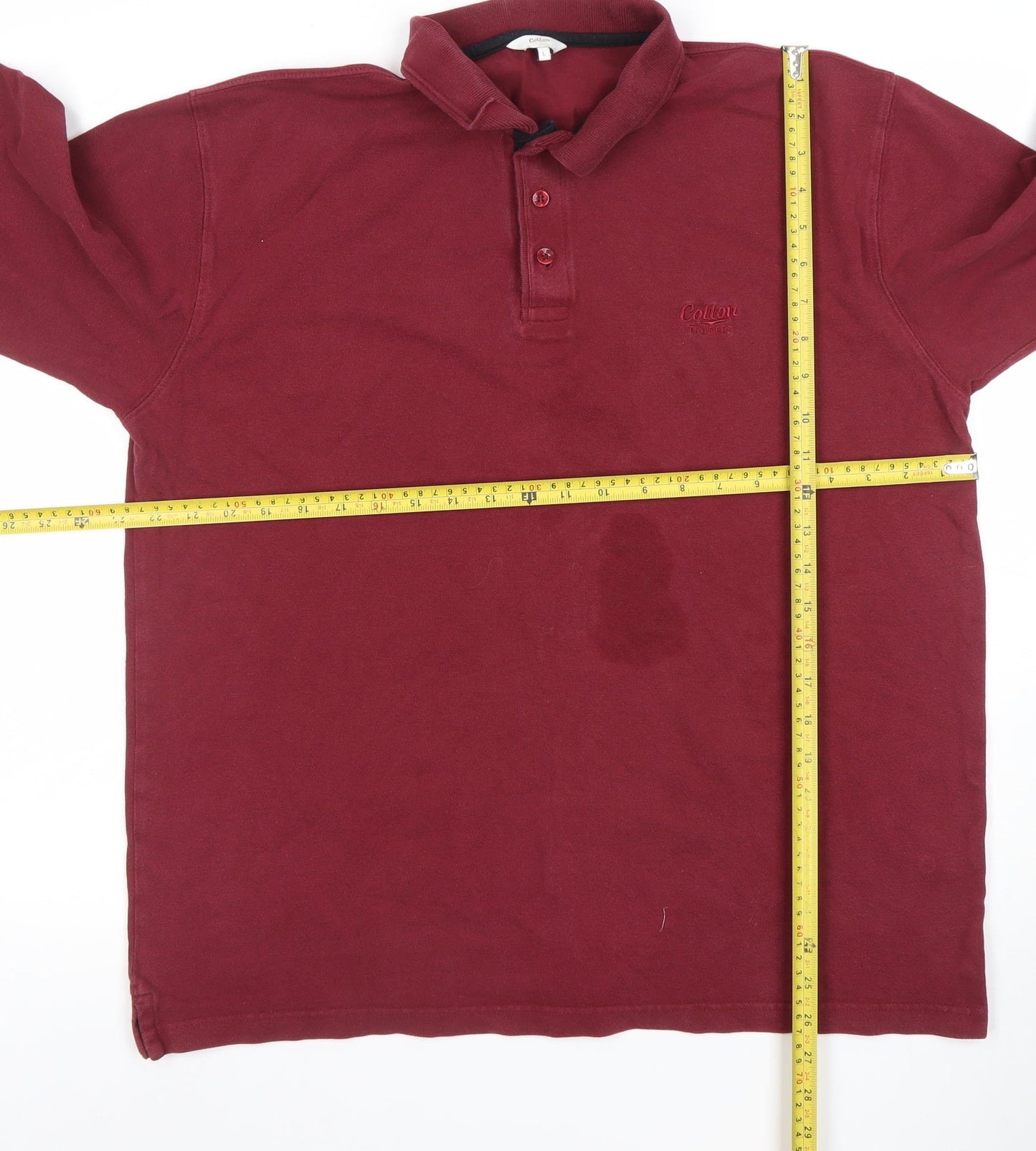 Cotton Traders Men's Crimson Long Sleeve Polo Shirt Size L 100% Cotton