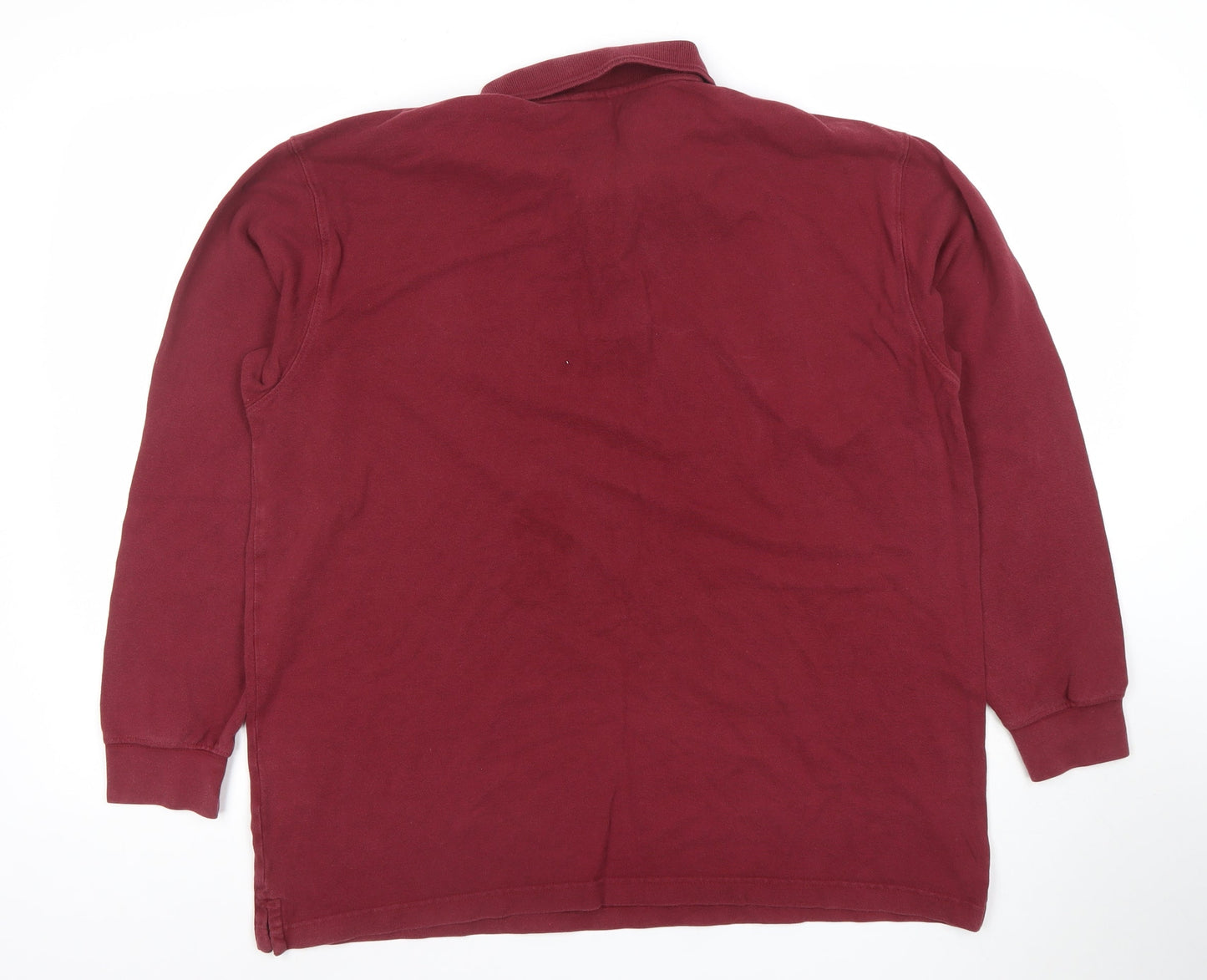 Cotton Traders Men's Crimson Long Sleeve Polo Shirt Size L 100% Cotton