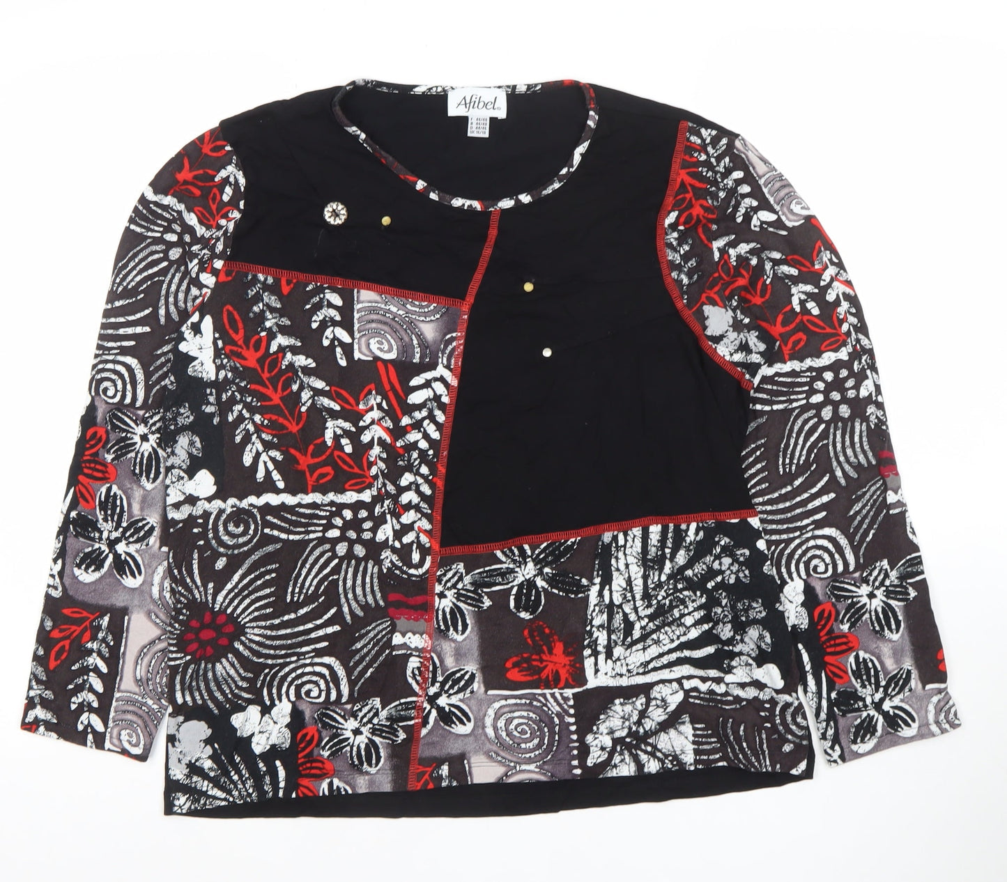 Afibel Women's Black Multicoloured Floral Long Sleeve Tunic Top UK 16/18