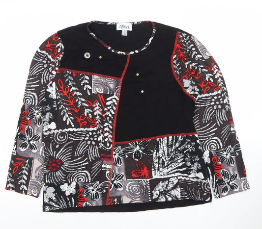 Afibel Women's Black Multicoloured Floral Long Sleeve Tunic Top UK 16/18