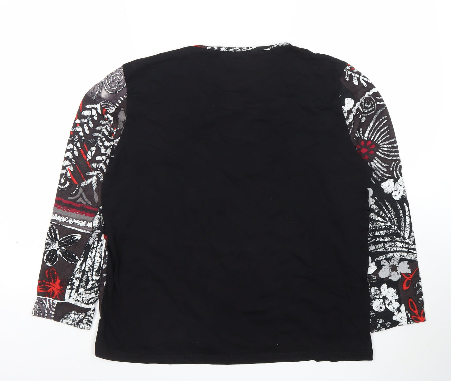 Afibel Women's Black Multicoloured Floral Long Sleeve Tunic Top UK 16/18