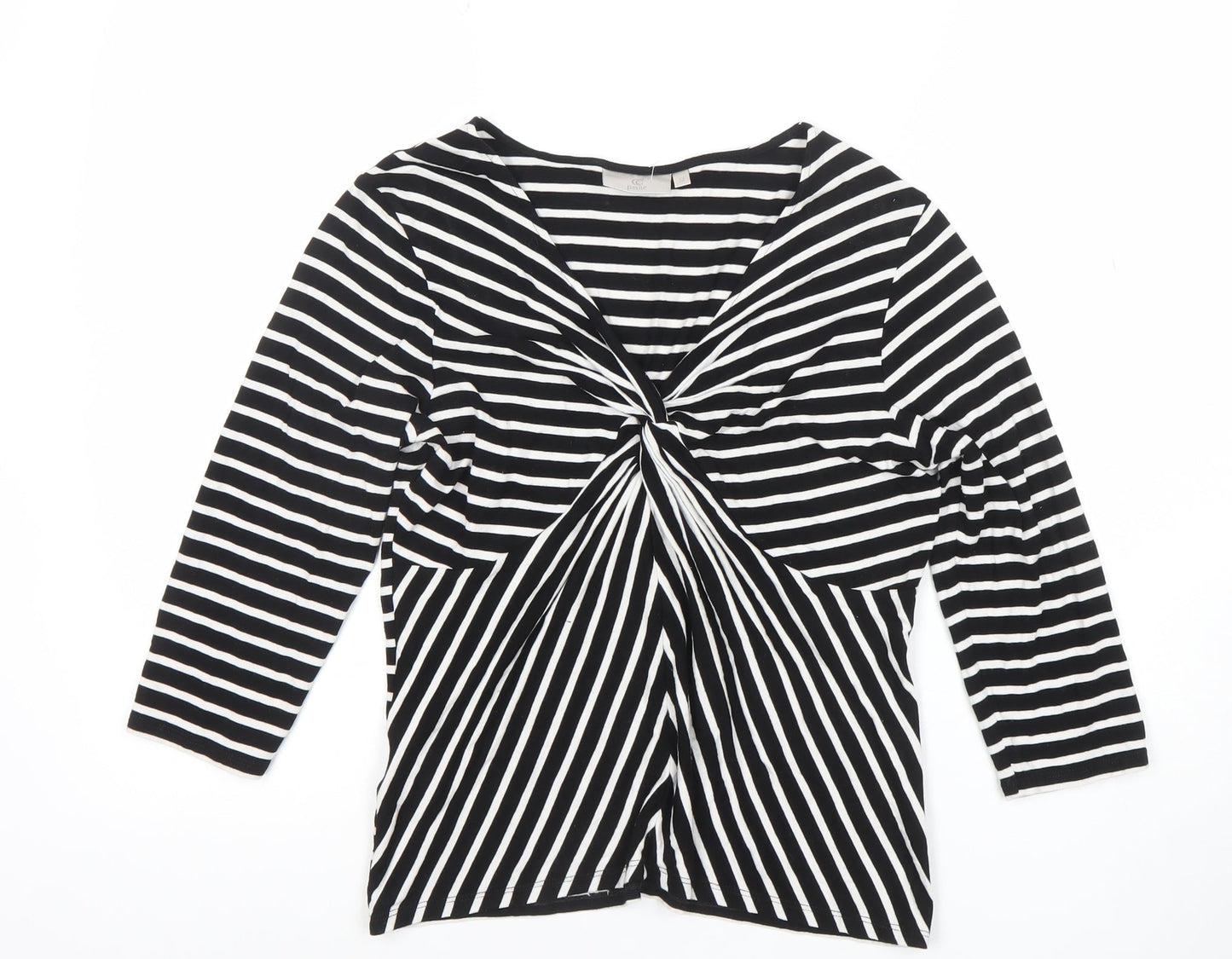 CC Petite Black & White Striped Viscose Top V-Neck Twist Front M