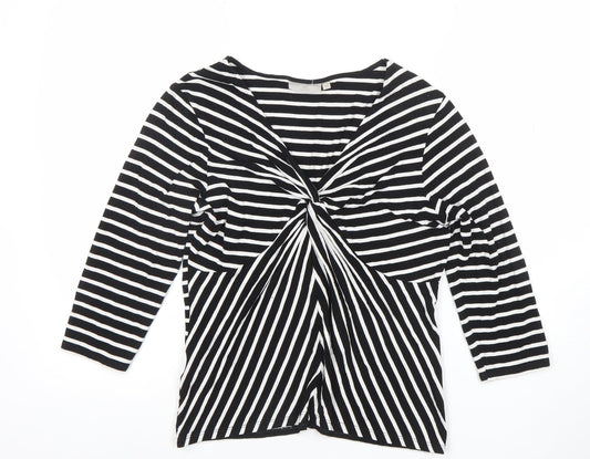 CC Petite Black & White Striped Viscose Top V-Neck Twist Front M