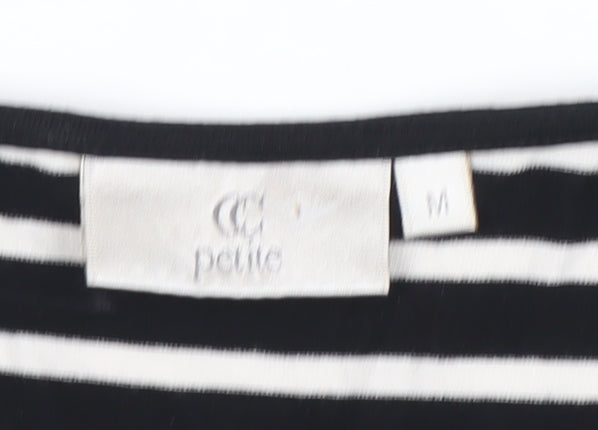 CC Petite Black & White Striped Viscose Top V-Neck Twist Front M