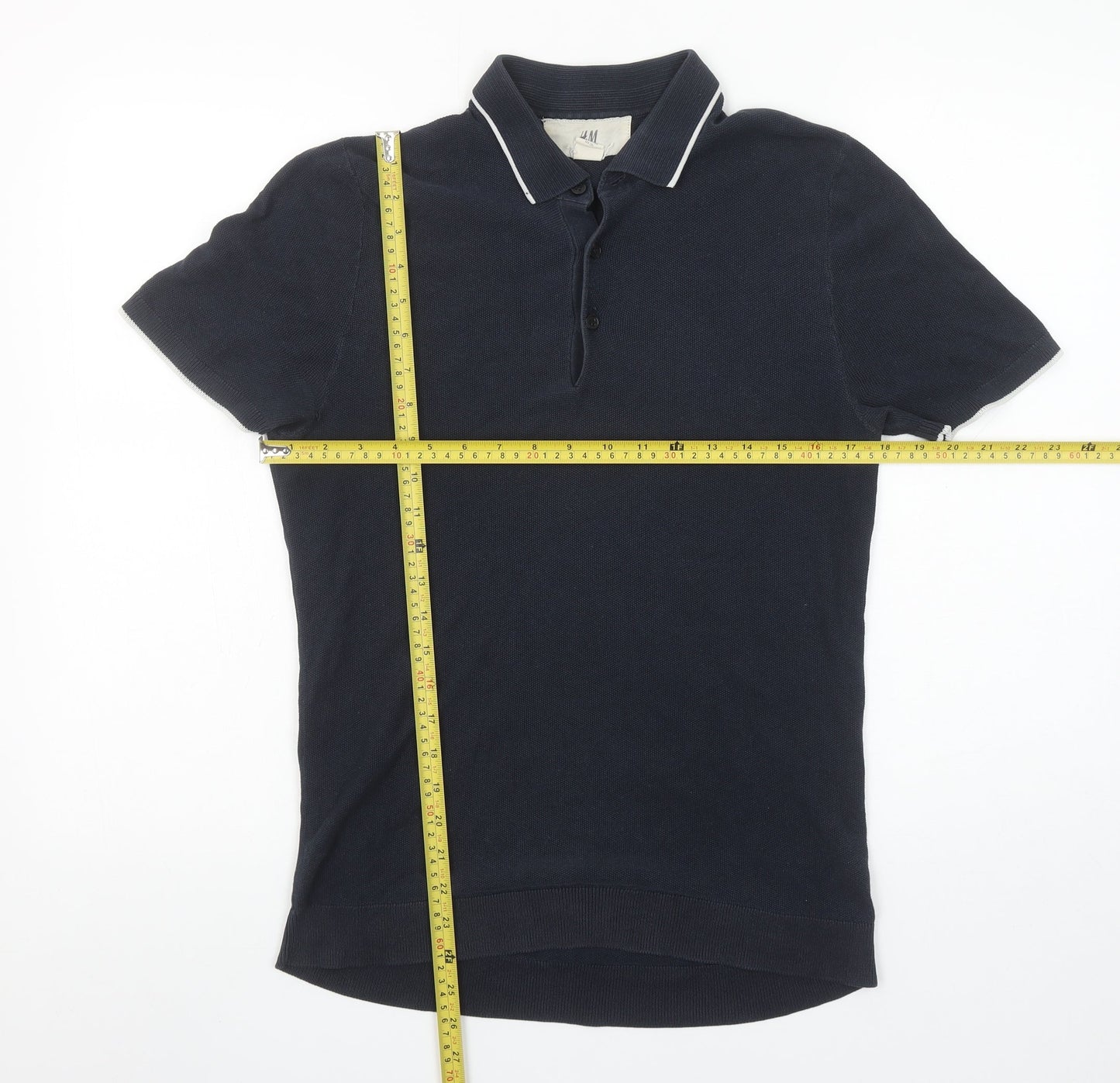 H&M Men's Blue Cotton Short Sleeve Polo Shirt Size S Slim Fit