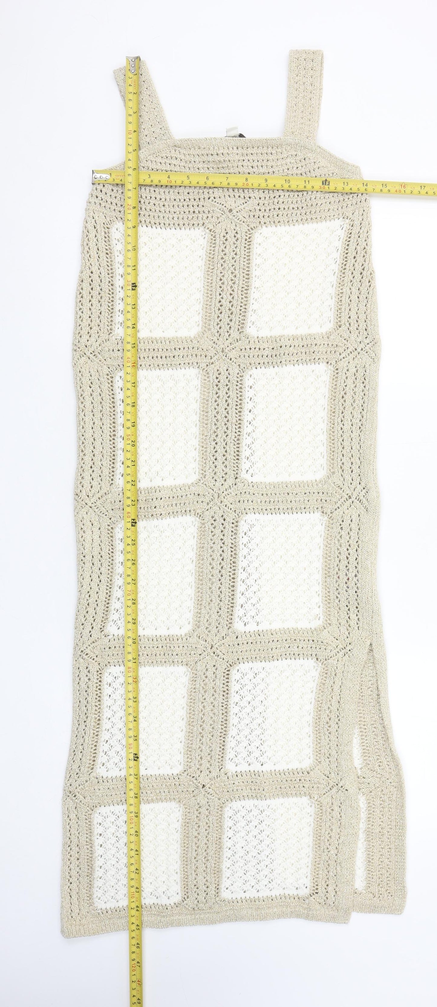 Marks and Spencer Women Beige S Crochet Midi Slip Dress
