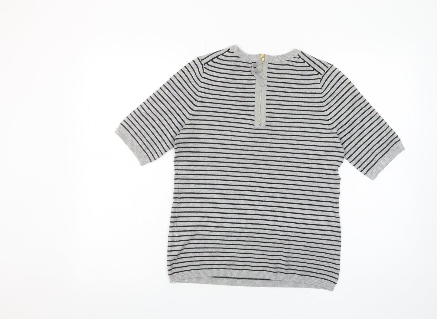 Premise Studio Women’s Grey Striped Short Sleeve Knit Pullover Jumper Size S