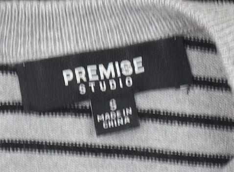 Premise Studio Women’s Grey Striped Short Sleeve Knit Pullover Jumper Size S