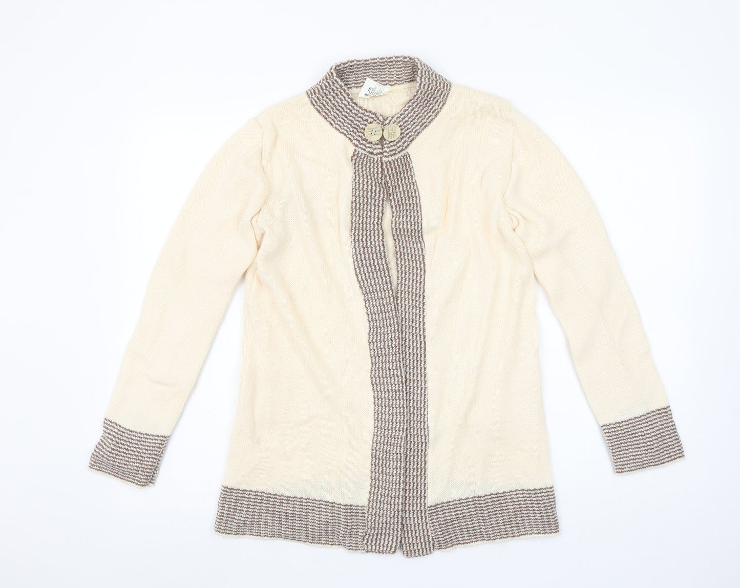 Keynote Women’s Beige Collared Long Sleeve Knit Cardigan Size 12