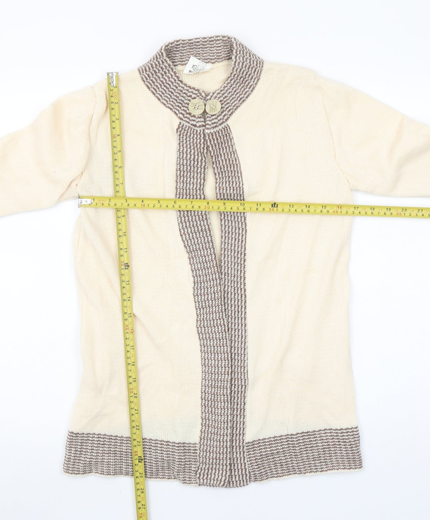 Keynote Women’s Beige Collared Long Sleeve Knit Cardigan Size 12